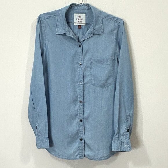 SO Favorite Shirt Chambray Blue Long Sleeve Tunic Large Lyocell Soft Lightweight - Picture 1 of 8